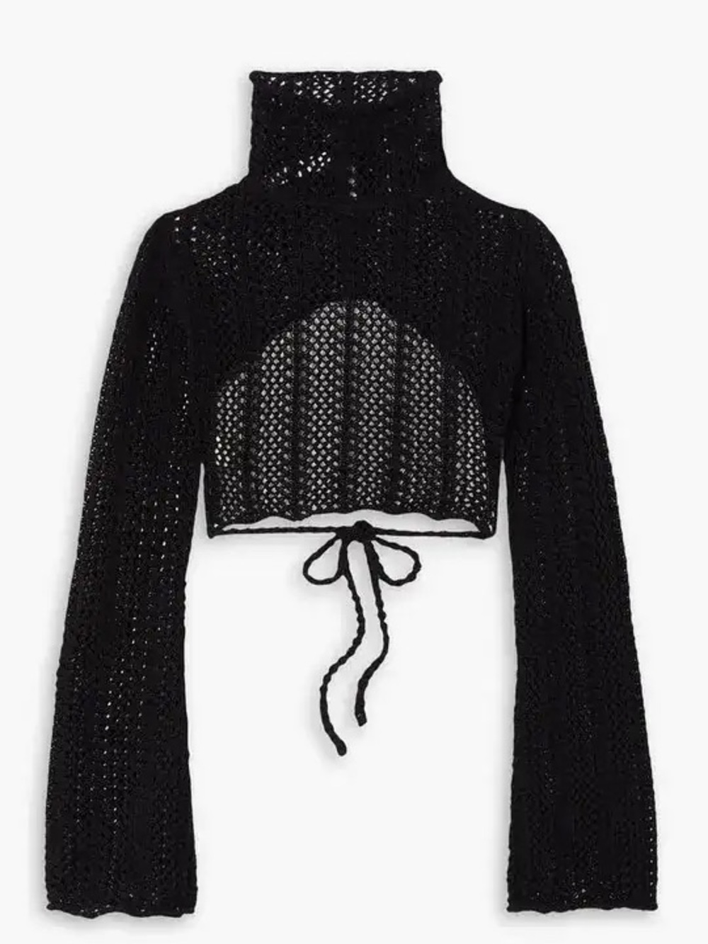 SAVANNAH MORROW Ines Cropped Open-Back Top Cropped Crochet Turtleneck Tie-Front
